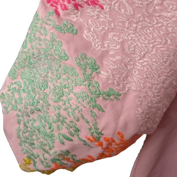 THML Women's Pink Embroidered Puff Sleeve Top - Size XS - Picture 5 of 10